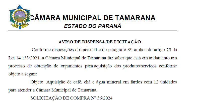 AVISO DE DISPENSA DE LICITAÇÃO